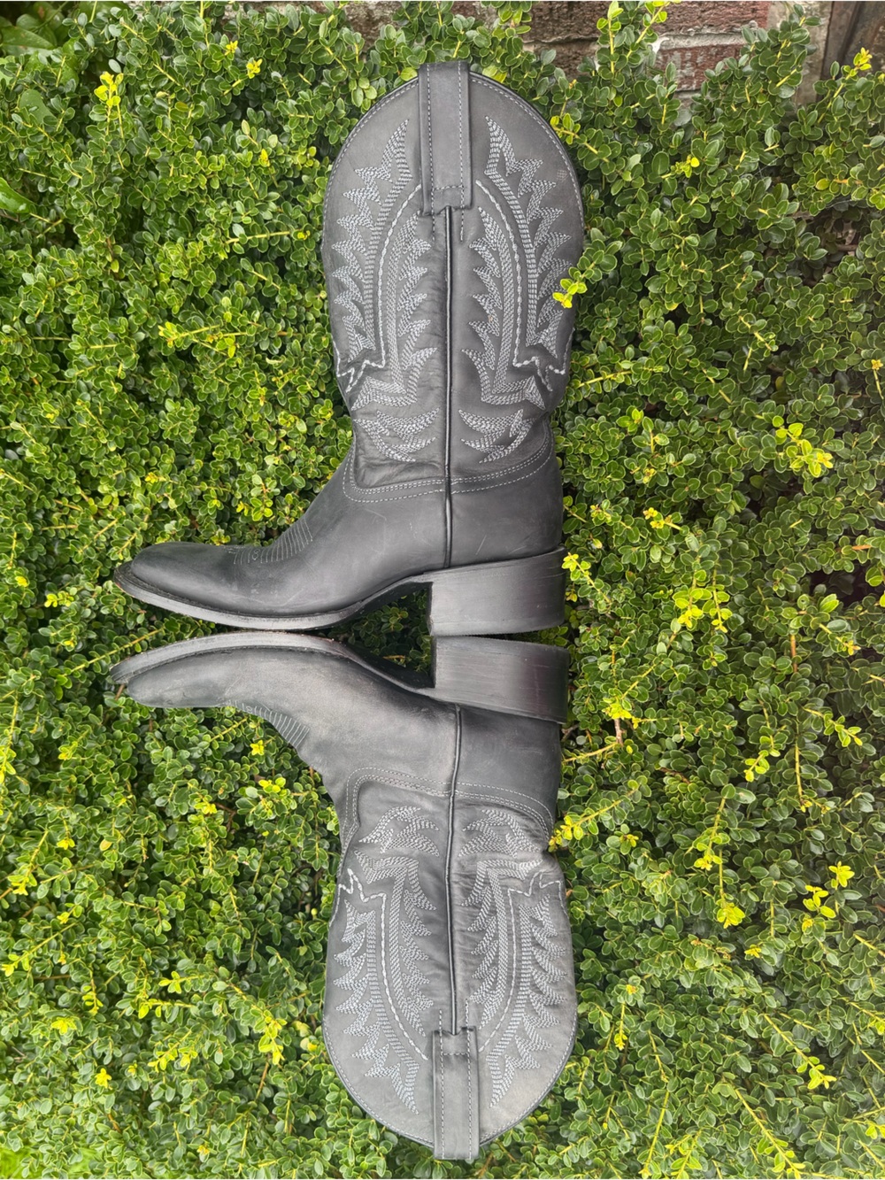 JB DILLON Reserve Black Leather Square Toe Cowboy Boots Sz 7.5B Gray Embroidery - Picture 11 of 16